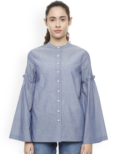 

Van Heusen Woman Blue Solid Shirt Style Top