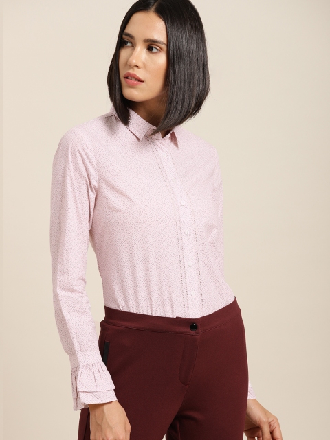

her by invictus Women White & Pink Micro Ditsy Print Casual Shirt