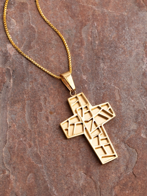 

Dare by Voylla Men Yellow Gold-Plated Cross-Shaped Pendant With Chain