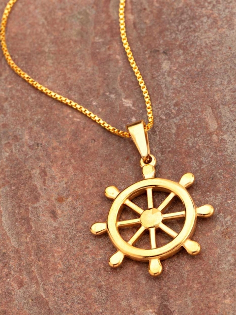 

Dare by Voylla Men Yellow Gold-Plated Wheel-Shaped Pendant With Chain