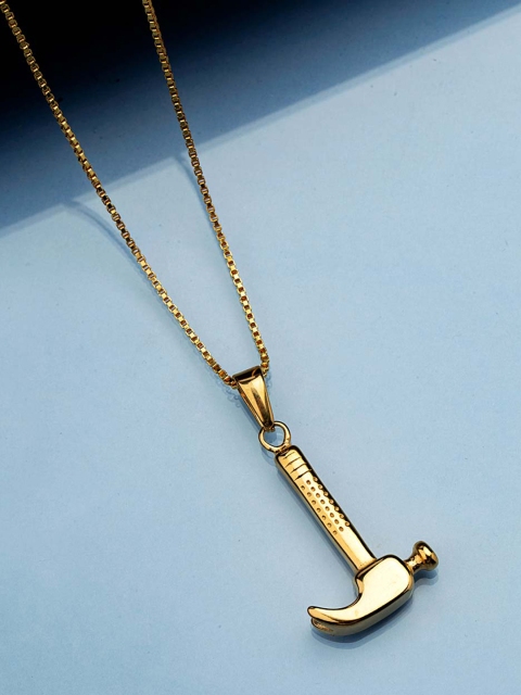 

Dare by Voylla Men Gold-Plated Hammer-Shaped Pendant With Chain