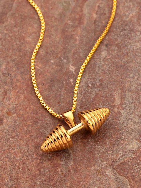 

Dare by Voylla Men Gold-Plated Barbell-Shaped Pendant With Chain