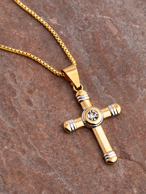 

Dare by Voylla Men Yellow Gold-Plated Cross-Shaped Pendant With Chain