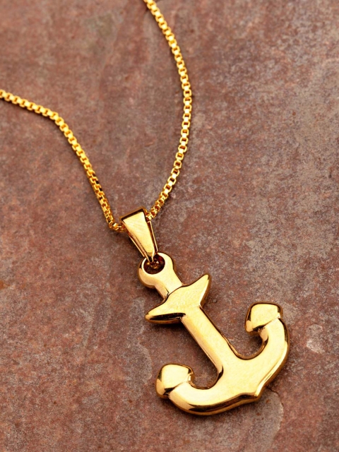 

Dare by Voylla Men Gold-Plated Anchor-Shaped Pendant With Chain
