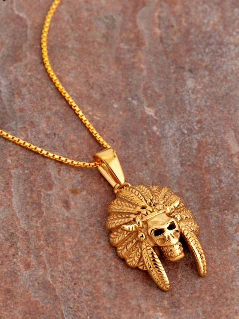 

Dare by Voylla Men Gold-Plated Tribal Mask-Shaped Pendant With Chain