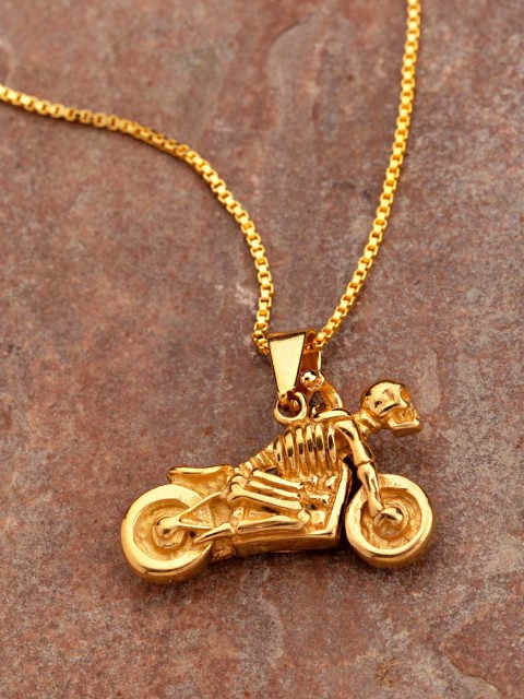 

Dare by Voylla Men Gold-Plated Bike-Shaped Pendant With Chain