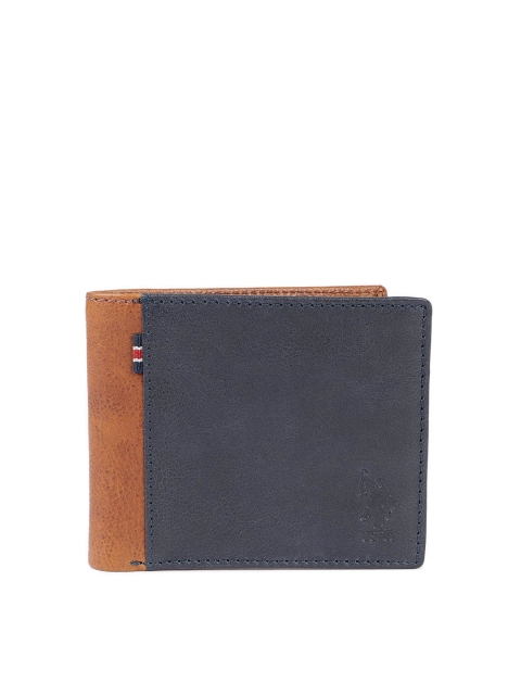 

U.S. Polo Assn. Men Navy Blue & Brown Genuine Leather Two Fold Wallet