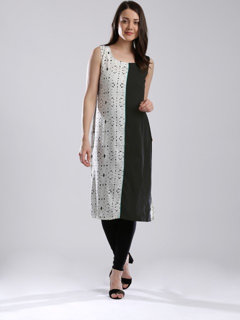 

W White & Black Printed Kurta