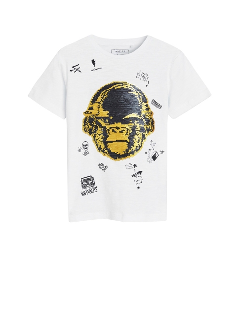 

next Boys White Printed Round Neck T-shirt with Sequinned detail