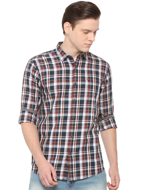 

Solly Jeans Co. Men Navy & Off-White Regular Fit Checked Casual Shirt, Navy blue
