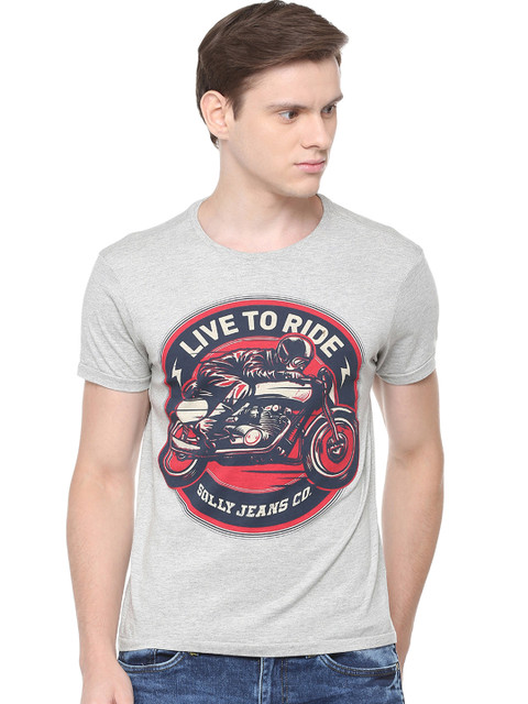 

Solly Jeans Co. Men Grey Melange Printed Round Neck T-shirt