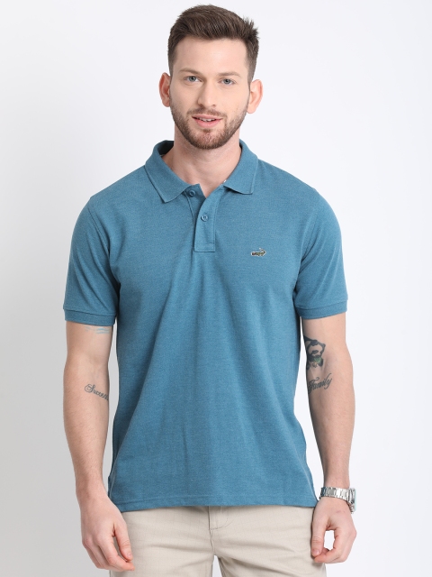 

Crocodile Men Teal Blue Solid Polo Collar T-shirt