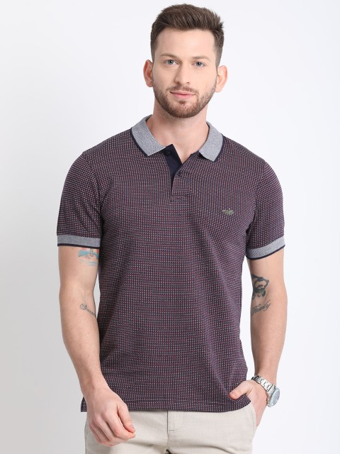 

Crocodile Men Navy Blue & Red Polo Collar T-shirt