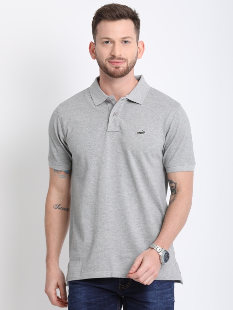 

Crocodile Men Grey Melange Solid Polo Collar T-shirt