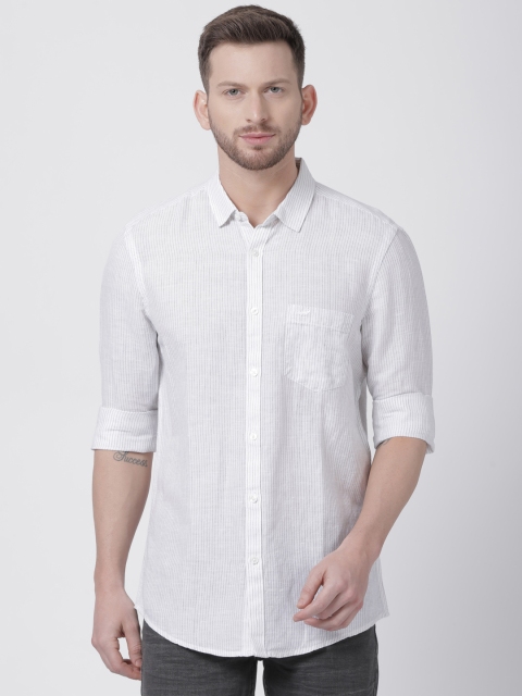 

Crocodile Men White & Grey Slim Fit Striped Casual Shirt