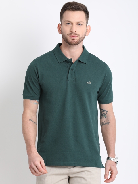 

Crocodile Men Green Solid Polo Collar T-shirt