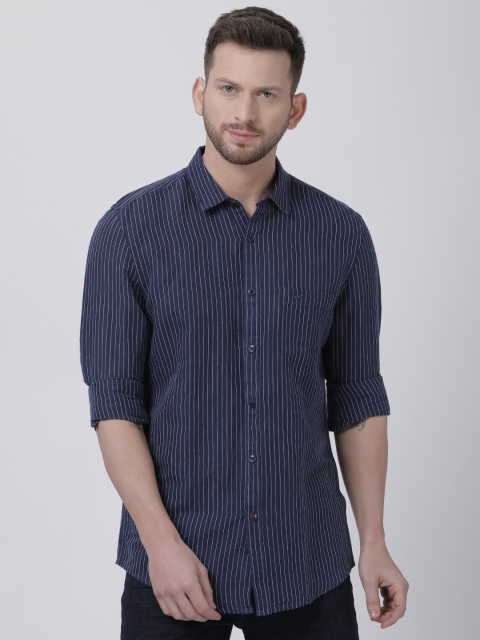 

Crocodile Men Navy Blue & White Slim Fit Striped Casual Shirt