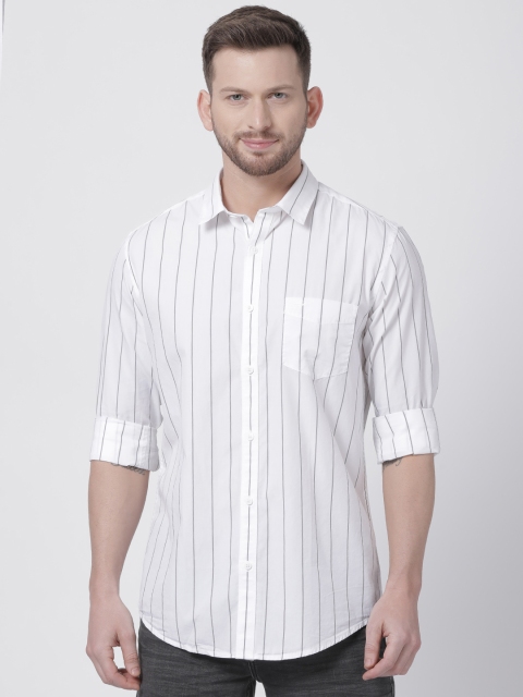 

Crocodile Men White & Grey Slim Fit Striped Casual Shirt
