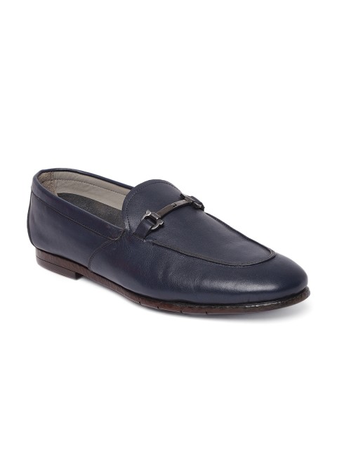 

Tresmode Men Navy Blue Solid Leather Loafers