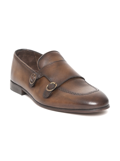 

Tresmode Men Brown Leather Formal Monk Shoes