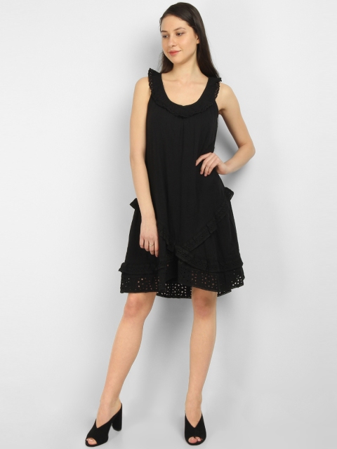 

LA LOFT Women Black Solid A-Line Dress