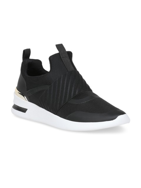 

ALDO Women Black Solid Synthetic Leather Mid-Top Slip-On Sneakers