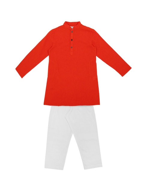

Pantaloons Junior Boys Red & White Self Design Kurta with Pyjamas
