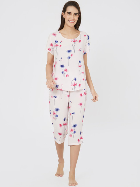 

Mystere Paris Women Pink Printed Night suit