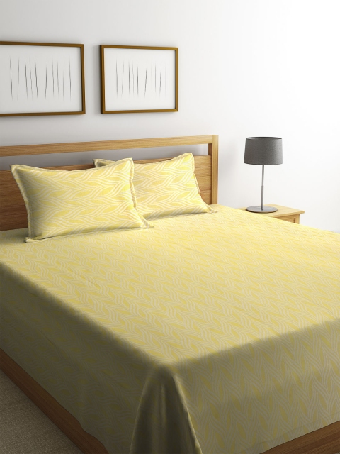 

NEUDIS Yellow Printed Double Bed Cover with 2 Pillow Cover