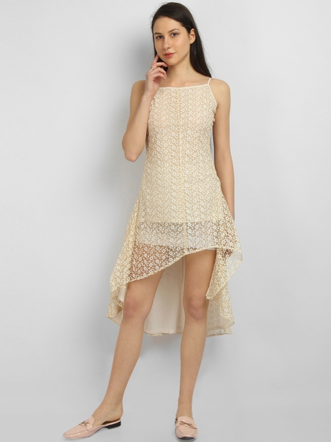 

LA LOFT Women Beige Printed Fit and Flare Dress