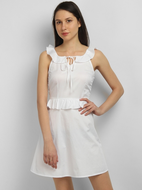 

LA LOFT Women White Solid Peplum Dress