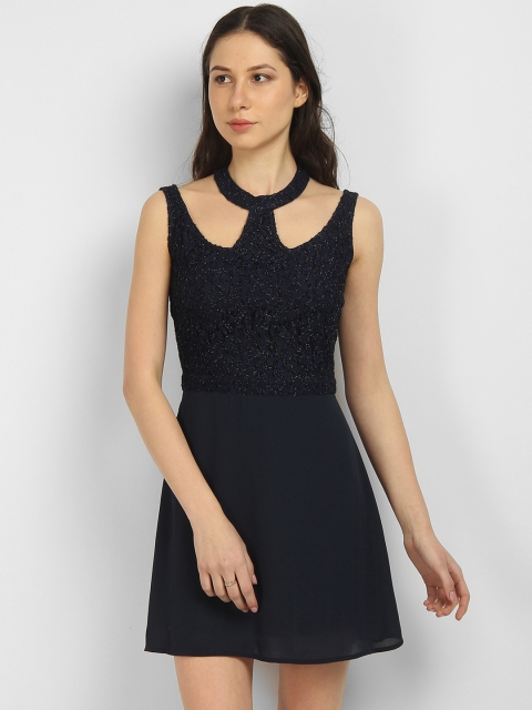 

LA LOFT Women Navy Blue Embellished Fit and Flare Dress