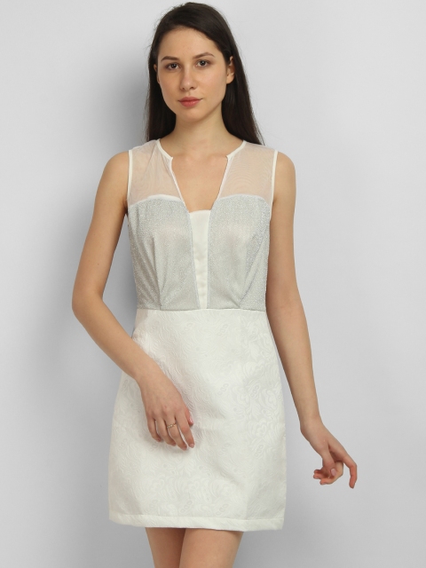 

LA LOFT Women White Self Design Sheath Dress