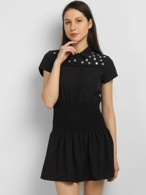 

LA LOFT Women Black Embellished Shirt Dress