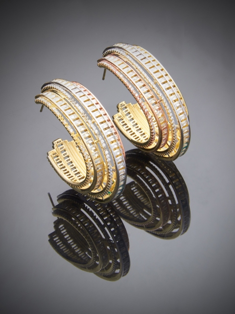 

shaze Silver-Toned & Gold-Toned Rhodium-Plated Antique Circular Hoop Earrings