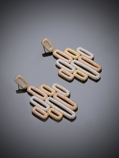 

shaze Silver-Toned & Gold-Toned Rhodium-Plated Antique Geometric Drop Earrings