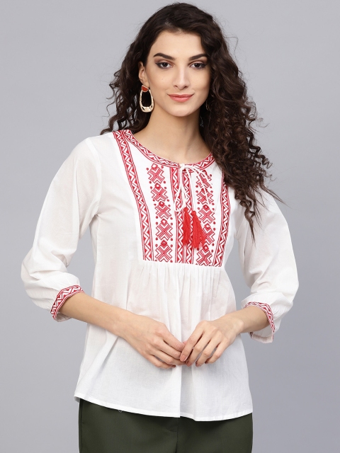 

Bhama Couture Women White Embroidered Top