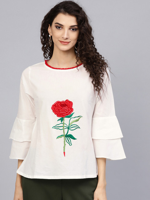 

Bhama Couture Women White Solid A-Line Top