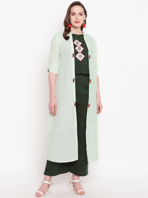 

Kvsfab Women Green Embellished Top with Palazzos