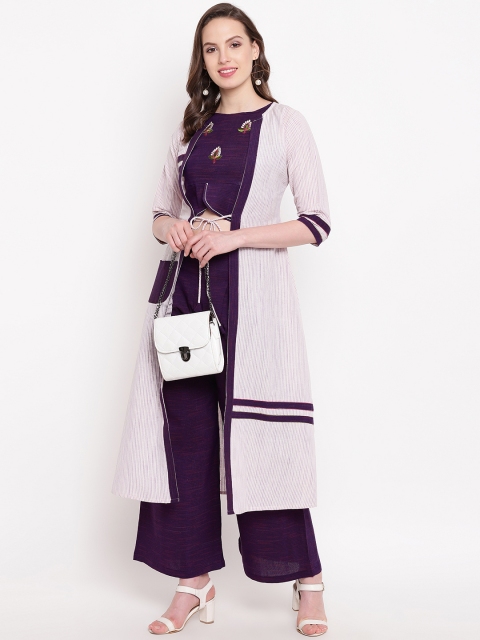 

Kvsfab Women Purple Self Design Top with Palazzos