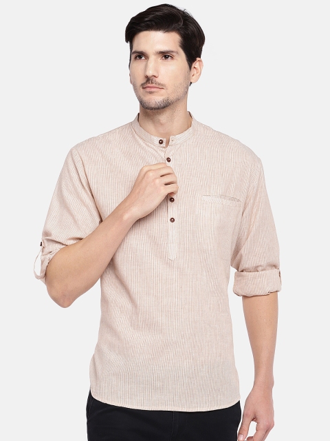 

SALWAR STUDIO Men Beige Striped Straight Kurta