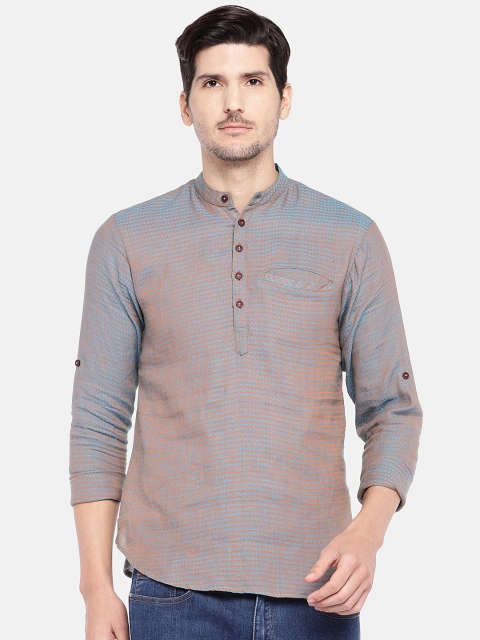 

SALWAR STUDIO Men Blue & Orange Woven Design Straight Kurta