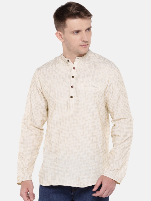 

SALWAR STUDIO Men Cream-Coloured Woven Design Straight Kurta