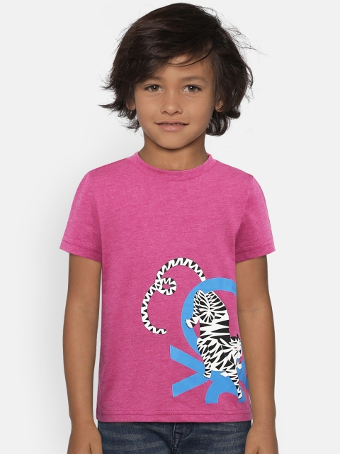 

United Colors of Benetton Boys Pink Printed Round Neck T-shirt