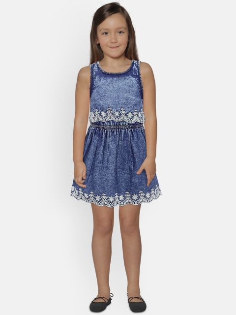 

United Colors of Benetton Girls Blue Washed Layered Denim Fit and Flare Dress