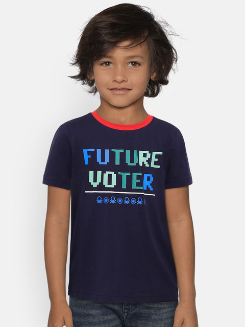 

United Colors of Benetton Boys Navy Blue Printed Round Neck T-shirt