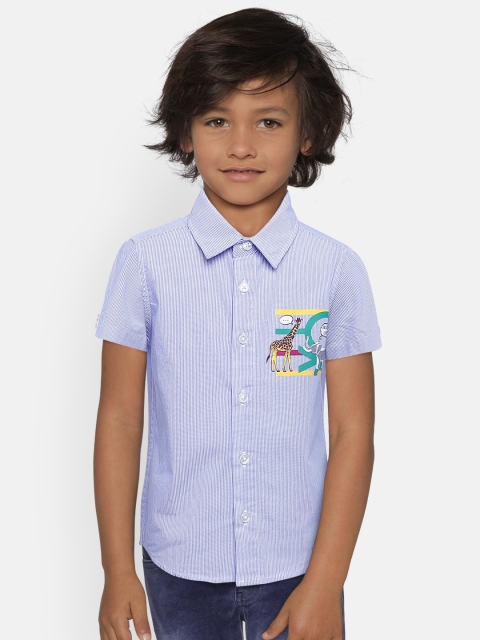 

United Colors of Benetton Boys Blue & White Regular Fit Pinstriped Casual Shirt