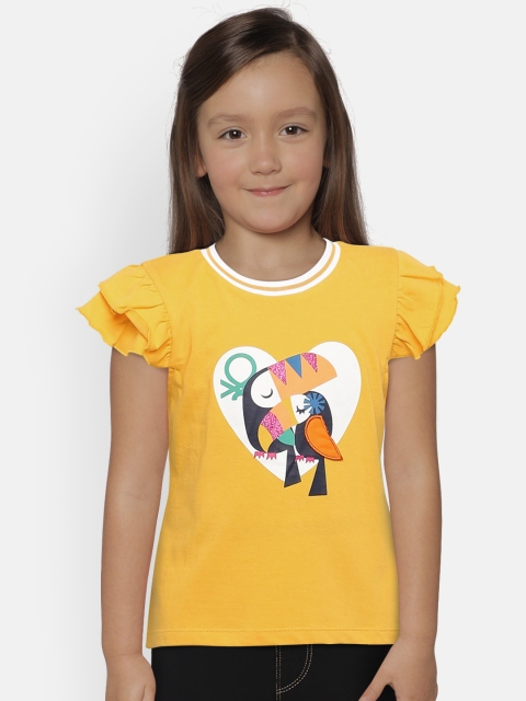 

United Colors of Benetton Girls Mustard Yellow Printed Top
