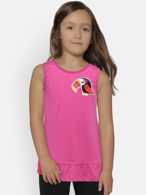 

United Colors of Benetton Girls Pink Solid Drop-Waist Dress with Applique Detail