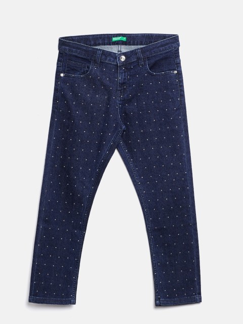 

United Colors of Benetton Girls Navy Blue Embellished Slim Fit Mid-Rise Stretchable Jeans